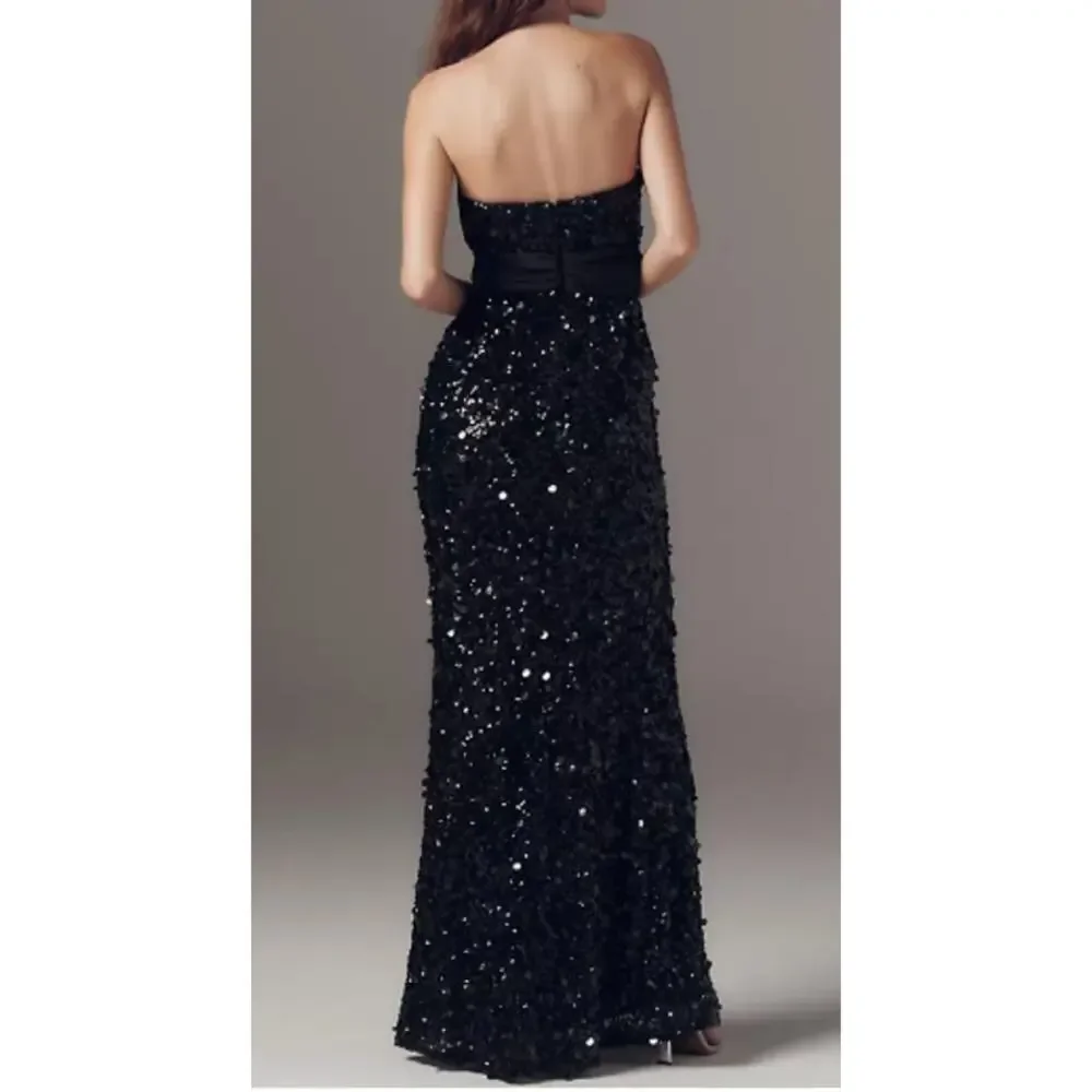 Ieena Mac Duggal Black Strapless Sequin Evening Gown With Bow Sz 6 NWT - Picture 3 of 10